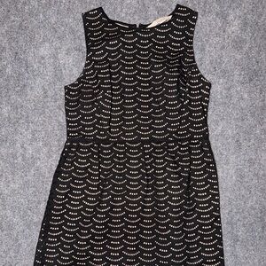 LOFT Black and White Wave Pattern Midi Dress